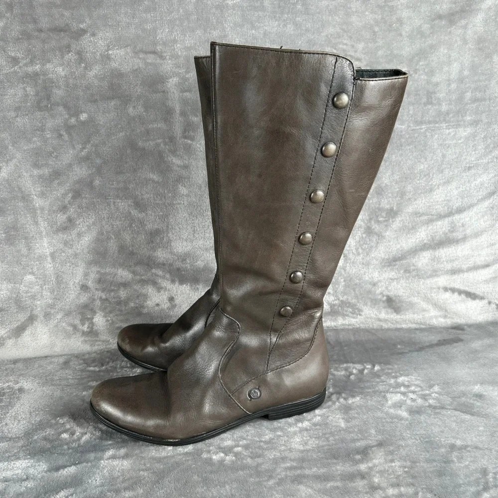 Born Womens Brown Leather Tall Knee High Button Boots B42222 Size 6 EU 36.5
